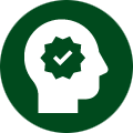 green icon bubble with a person's head with a tick inside