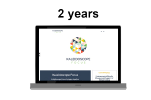 laptop with kaleidoscope focus website and 2 years text