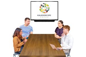 a presentation with the kaleidoscope focus logo