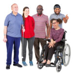 Group of people who have different disabilities and from different nationalities and are varying ages