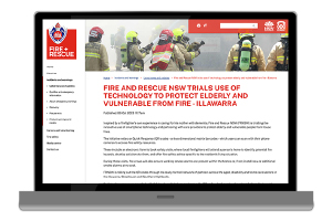 laptop with screenshot of NSW Fire and Rescue