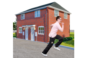 person running away from a house