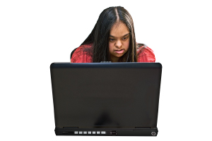 person looking at laptop