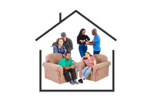 group of people in a house taking care of each other