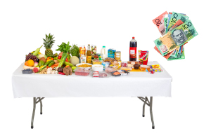 table with food and money