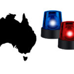 map of australia next to a blue siren and a red siren