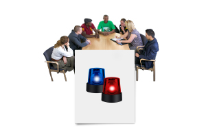 group of people meeting with a paper with sirens