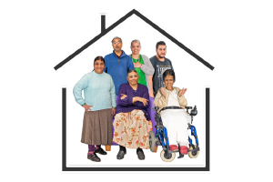 people with disability inside a house symbol