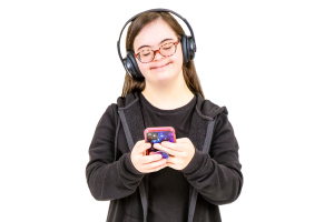 person listening to headphones