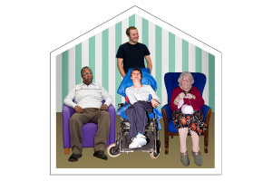 people with disability inside a house symbol